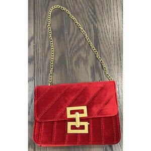 New Womens Deep Red Velour/Gold Accent Small Pocketbook
